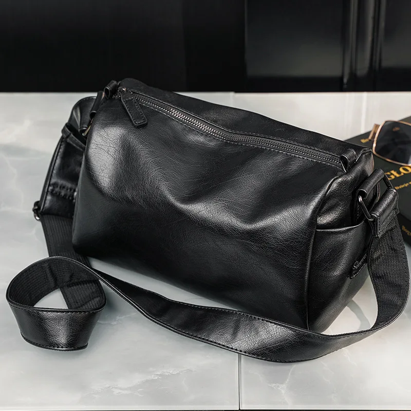Soft Leather Men\'s Crossbody Bag Shoulder Messenger Bag Casual Simple Design Solid Crossbody Bag For Men Sling Shoulder Bag Pack