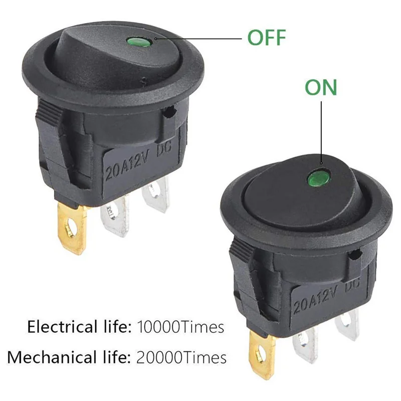 20pcs On-Off Control Push Button Switch 3 Pin 12V 20A Car Truck Rocker Round Toggle LED Switch