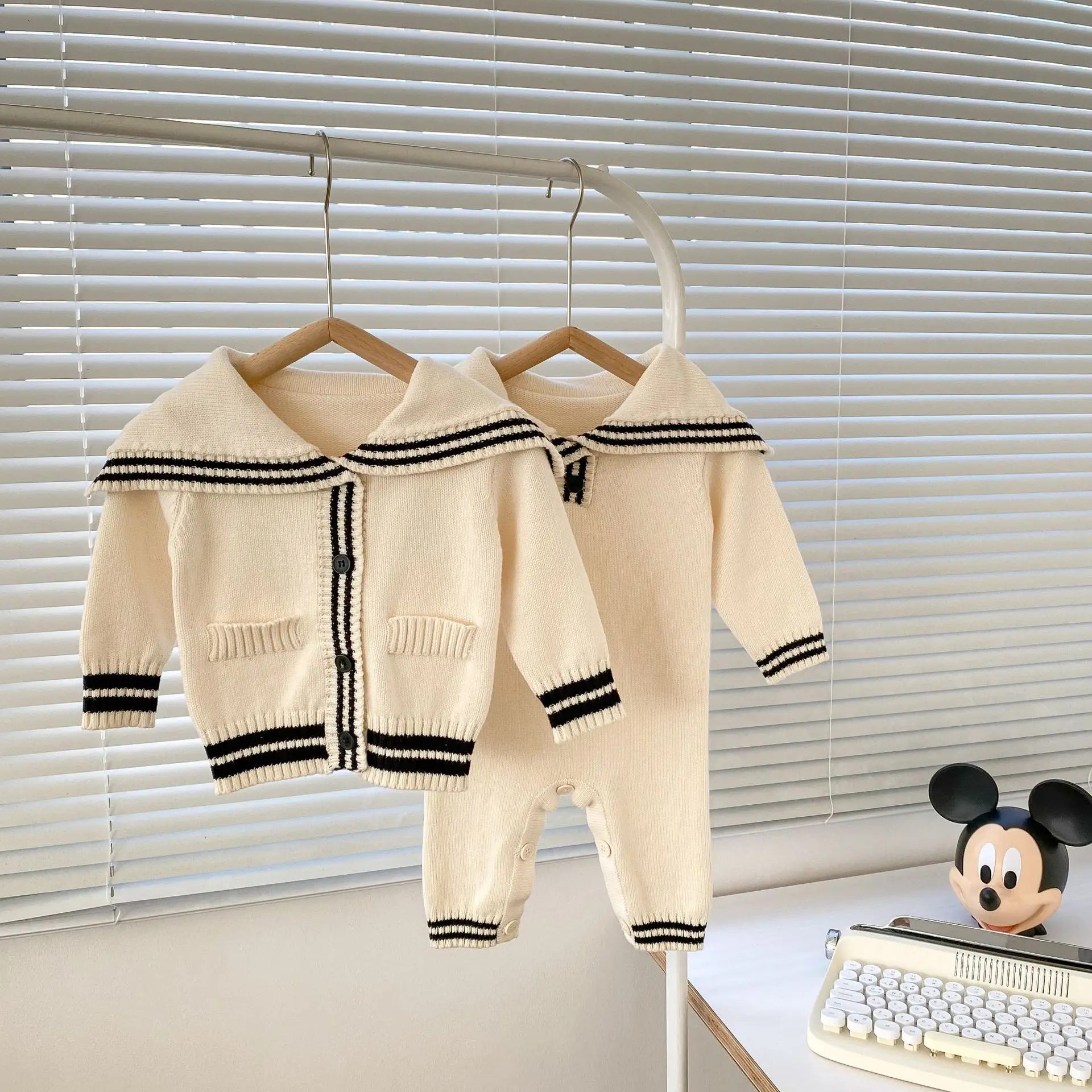 

Ins 2023 Spring Autumn Newborn Baby Boys Romper Cotton Long Sleeve Knitted Simple Romper Infant Boys Coat Toddler Boys Outfits