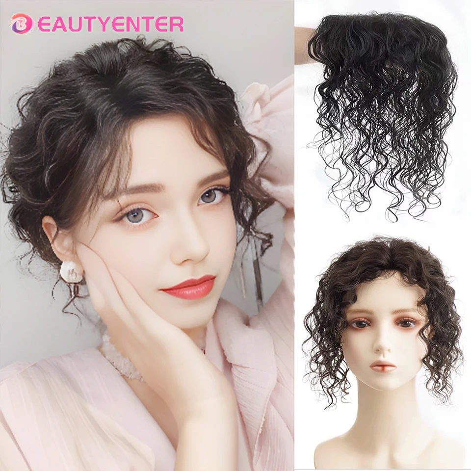 Hair Toppers Wig women's head reissue a piece of short curly hair to cover white hair fluffy corn beard wool roll fake patch