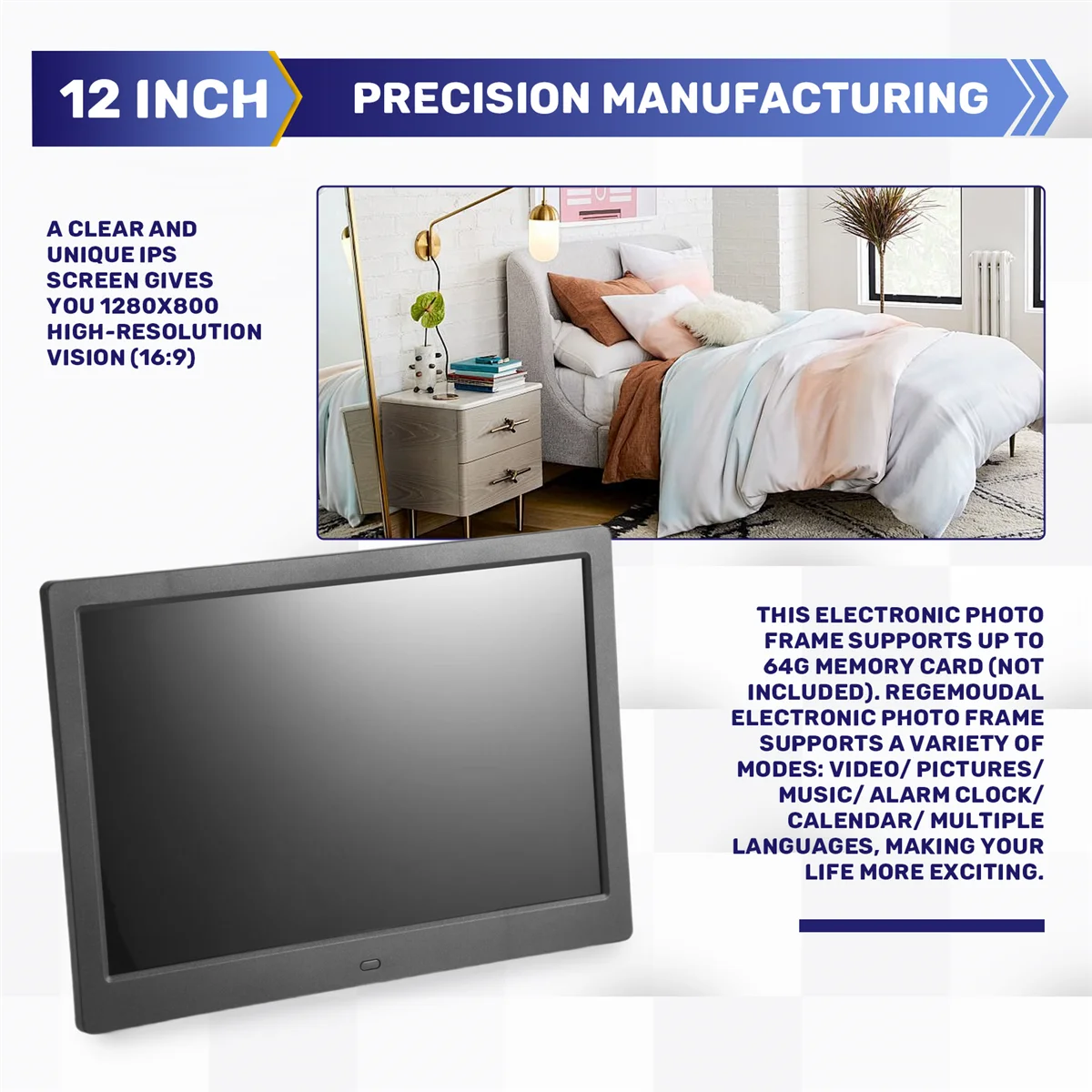 12 Inch Digital Photo Frame with Wireless Remote Control, EU PLUG_OFSS