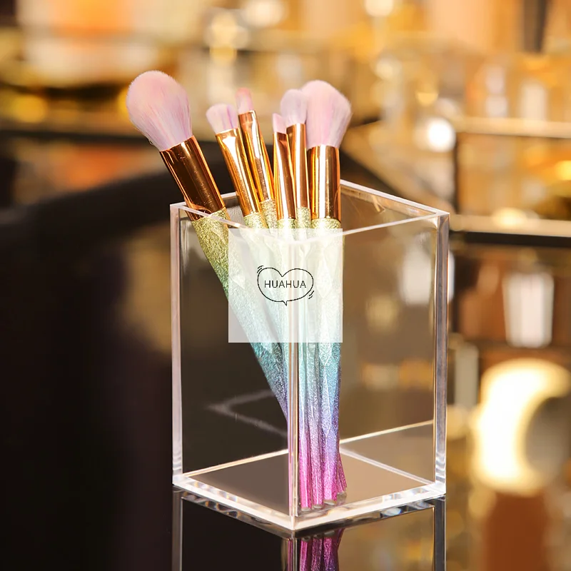 Make Up Organizer Plastic Makeup Brush Pot Storage Acrylic For Cosmetics Holder Desk Cosmetic Storage Container 4