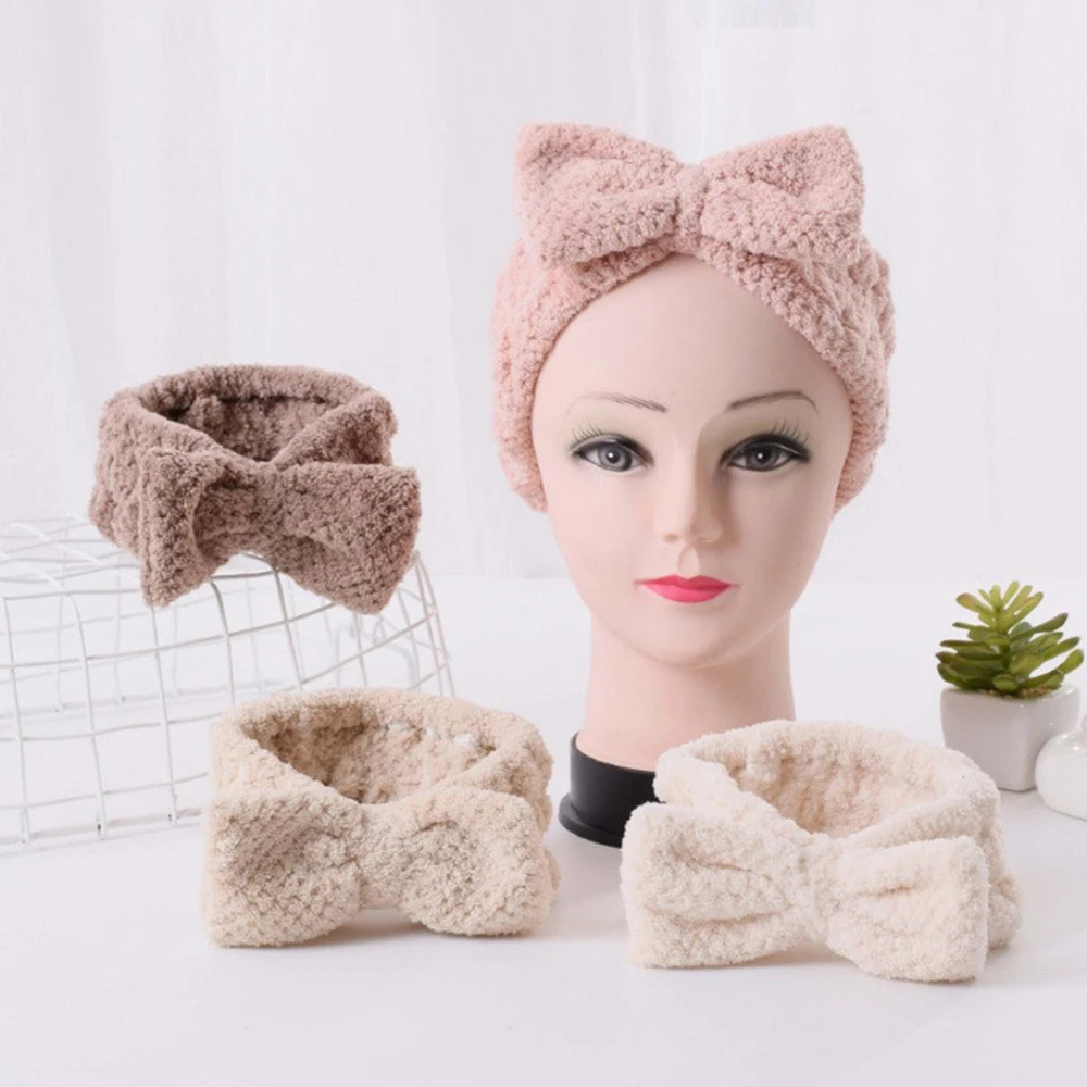 1pcs Women Coral Fleece Elastic Hair Bands Soft Bow Makeup Wash Face Hairbands Hair Accessories Cute Sports Yoga Headband