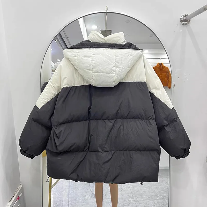 Large size down jacket women 100kg 2023 winter new white duck down loose warm fashion hooded coat High quality brand pink yellow