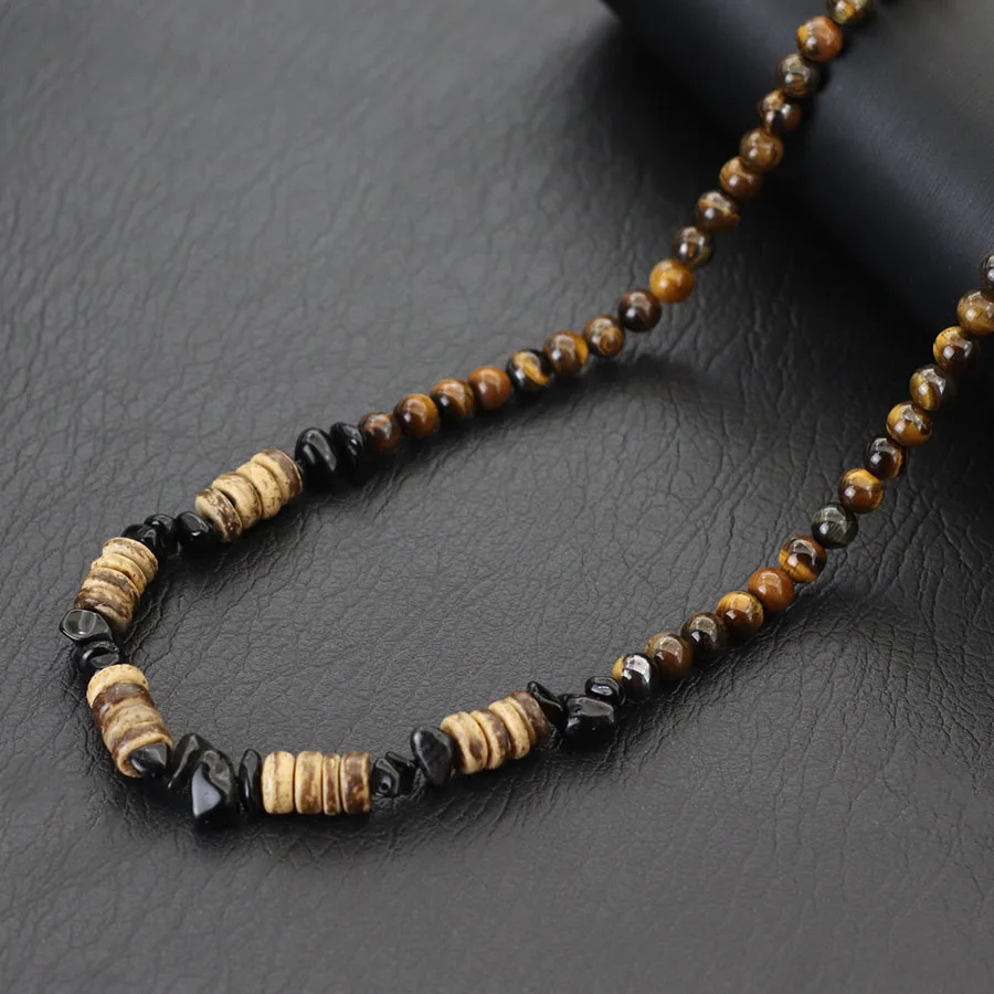 Tiger Eyes Blue Howlite Stone Men Necklace 20 Inches