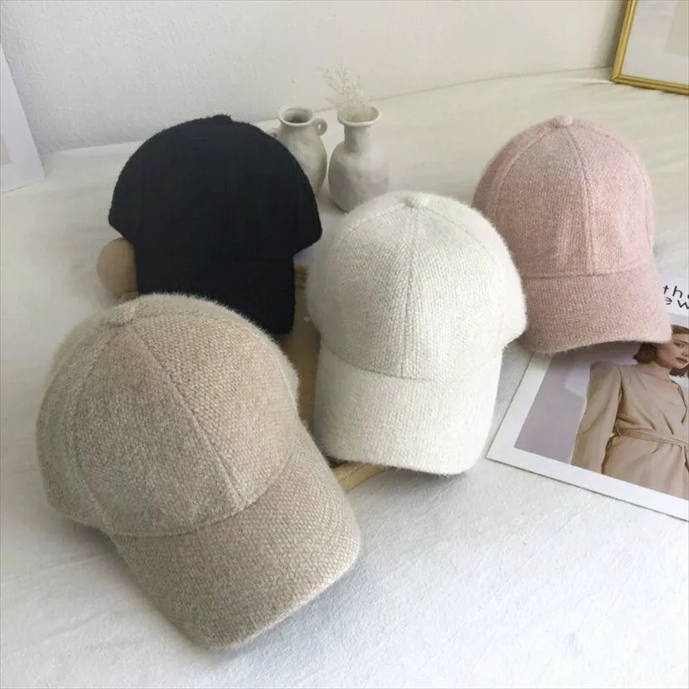Fashion Solid Color Baseball Cap Rabbit Hair Adjustable Women Visor Hat Thickened Warm Cap Autumn Winter