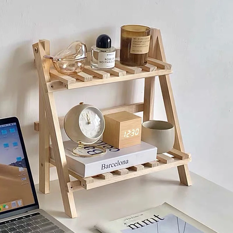 Wooden Double Layer Desktop Storage Rack Organizer