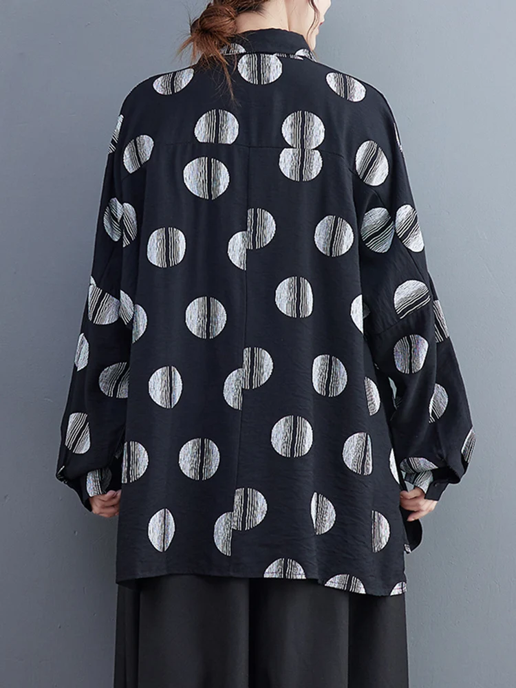 Oversized Polka Dot Print Shirt Women New Long Sleeve Loose Casual Vintage Blouse Top Femme Fashion Clothing Spring Autumn 2025