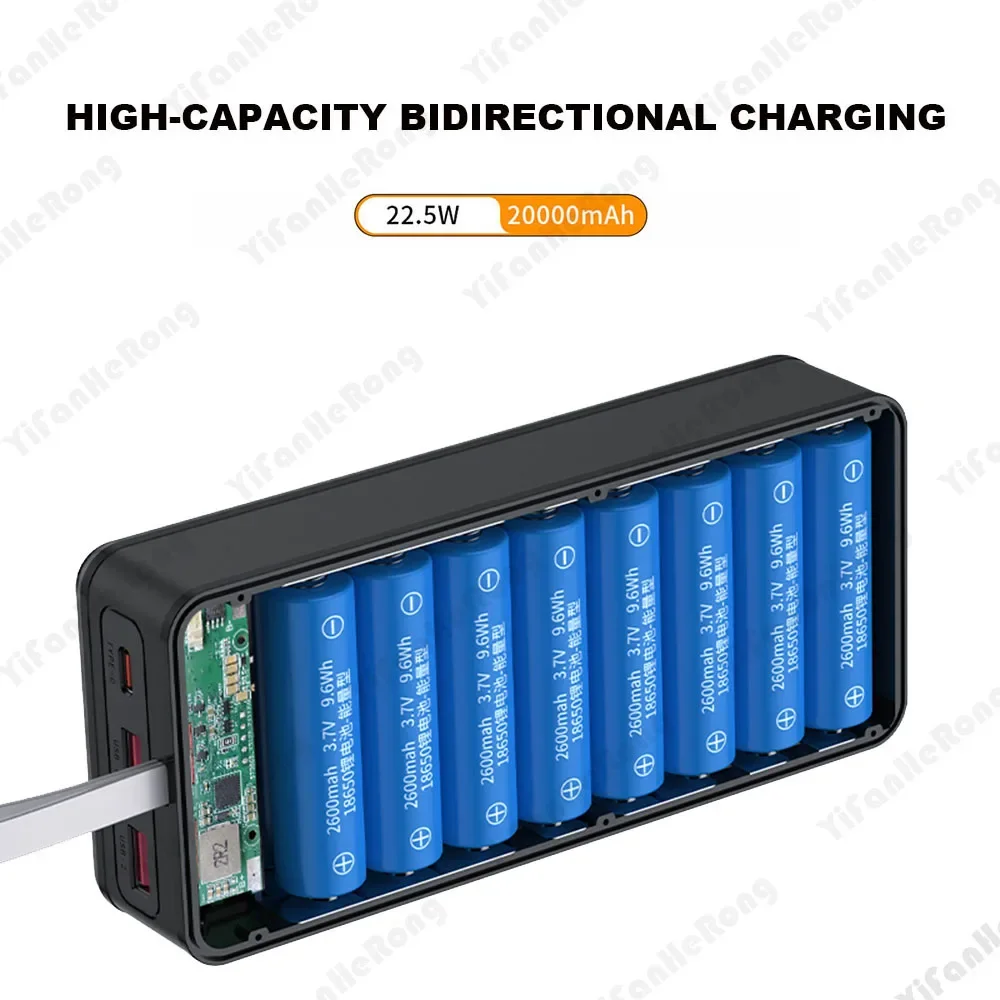 P16 16개 18650 배터리 파워 뱅크 케이스 쉘 DIY 듀얼 USB 타입 C 10W 22.5W 15W 무선 충전 (배터리 미포함, 휴대폰용)
