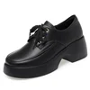 2024 Elegant Versatile Lace Up Comfortable Soft Leather Shoes Woman New Retro Thick Sole High Heel Casual Single Shoes 5
