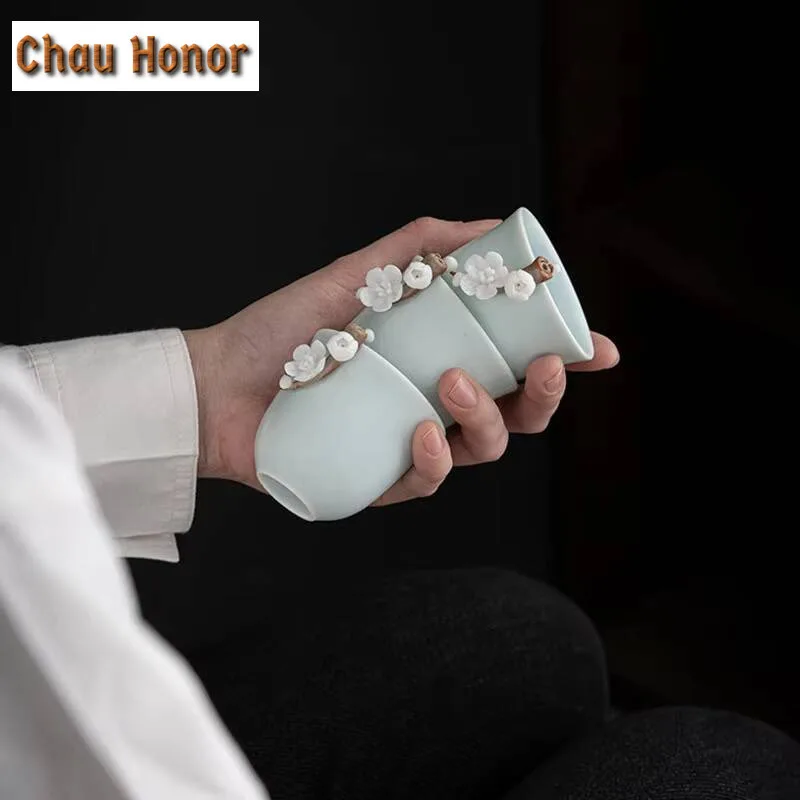 Creative Ru Kiln Handmade Knead Plum Blossom Master Cup Household Ceramic Tea Cup Tea Ceremony Customized Teaset Gift Packaging
