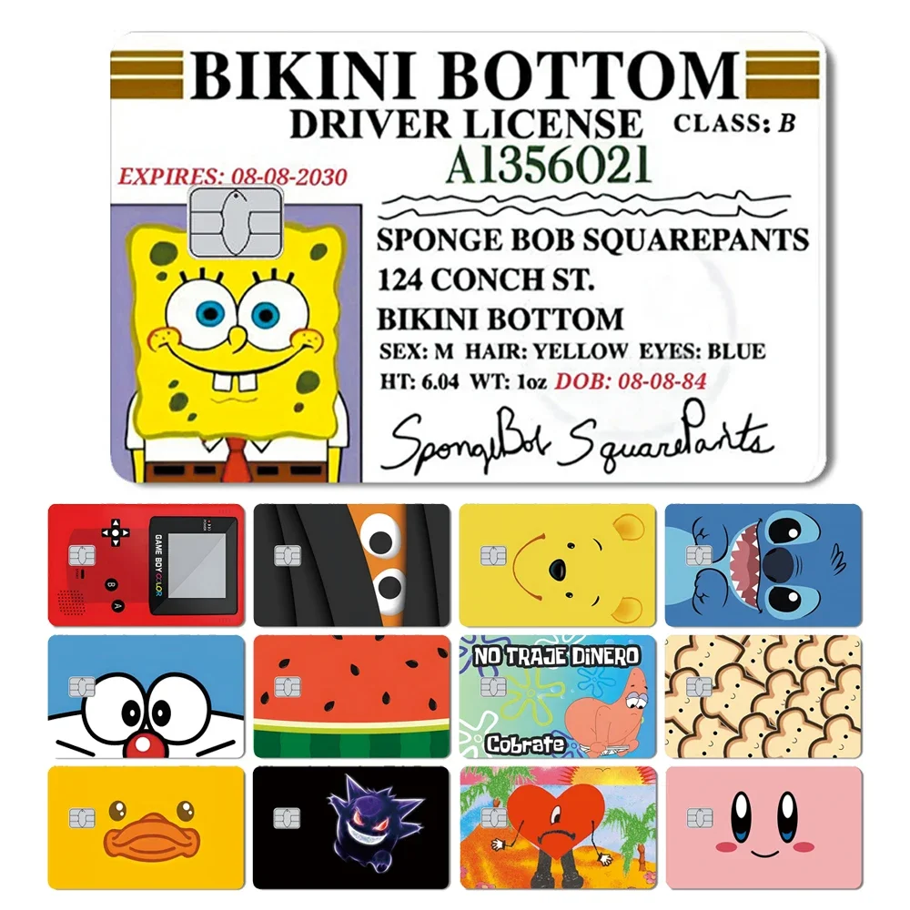 Kawaii Spongebob Stitch Pooh Bear Minnie Mickey PVC Film Sticker Skin Tape for Debit Card Credit Bank Card Front Side