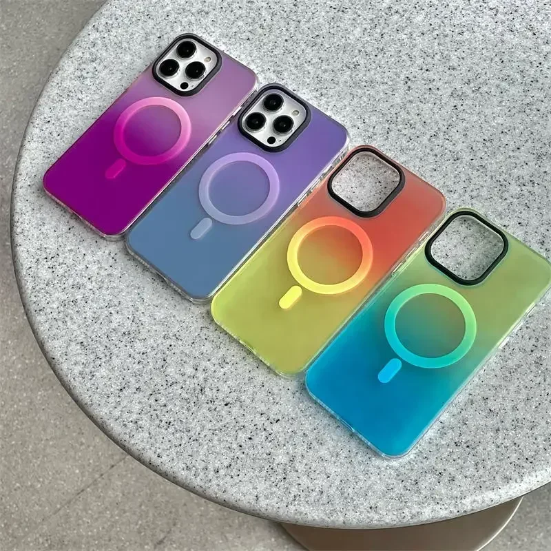Luxury Laser Gradient Magnetic Charging Shockproof Case with Soft Edged Cover