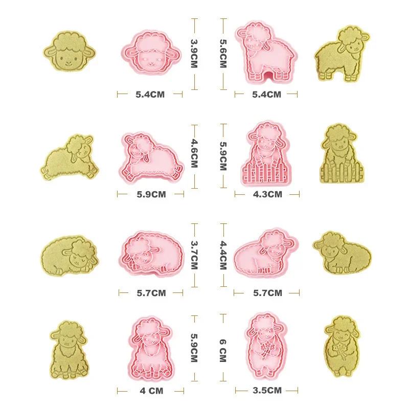 8pcs Cartoon Lamb Cookie Cutter Set Little Sheep Fondant Embosser Stamp Dessert Pastry Biscuit Mold Cake Decorating Tools