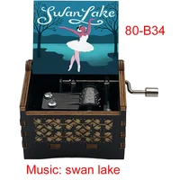 Custom Swan Lake Music Box, Black Wooden 18 Note Musical, Ballet Dancer Color Print Handed Kids Toy Friends Birthday Cute Gifts 2