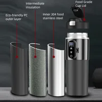 Tasse thermos électrique pour voiture 500 ml grande capacité 12V/24V, tasse chauffante universelle pour voiture et camion, tasse chauffante électrique en acier inoxydable pour voiture 4