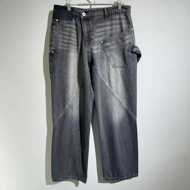 

2024ss High Street JW Vintage Washed Patchwork Jeans Men Trousers Sweatpants Streetwear Pants Techwear Men's Clothing Clothes
