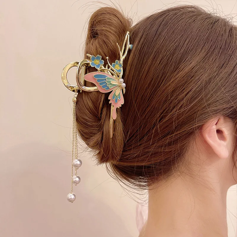 New  Elegant Butterfly Tassel Catch Clip Female Antique Hairpin Fashion Metal Ponytail Claw Clip Suitable for Girls  Headwear tie hair bow headdress hair band headband female small floral antique hair accessories silk scarf tie hair ribbon ponytail hair