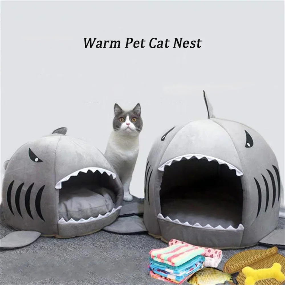 

Warm Pet Dog Kennel For Small Dogs Cats Shark Nest Portable Cat Bed Puppy Kittens Basket Cat Cave House Washable Pet Accessories