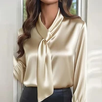 Satin Long Sleeve Shirt Women Elegant Slik Tops Female Solid Color Office Blouse For Women Spring Autumn Pullover - Image 6