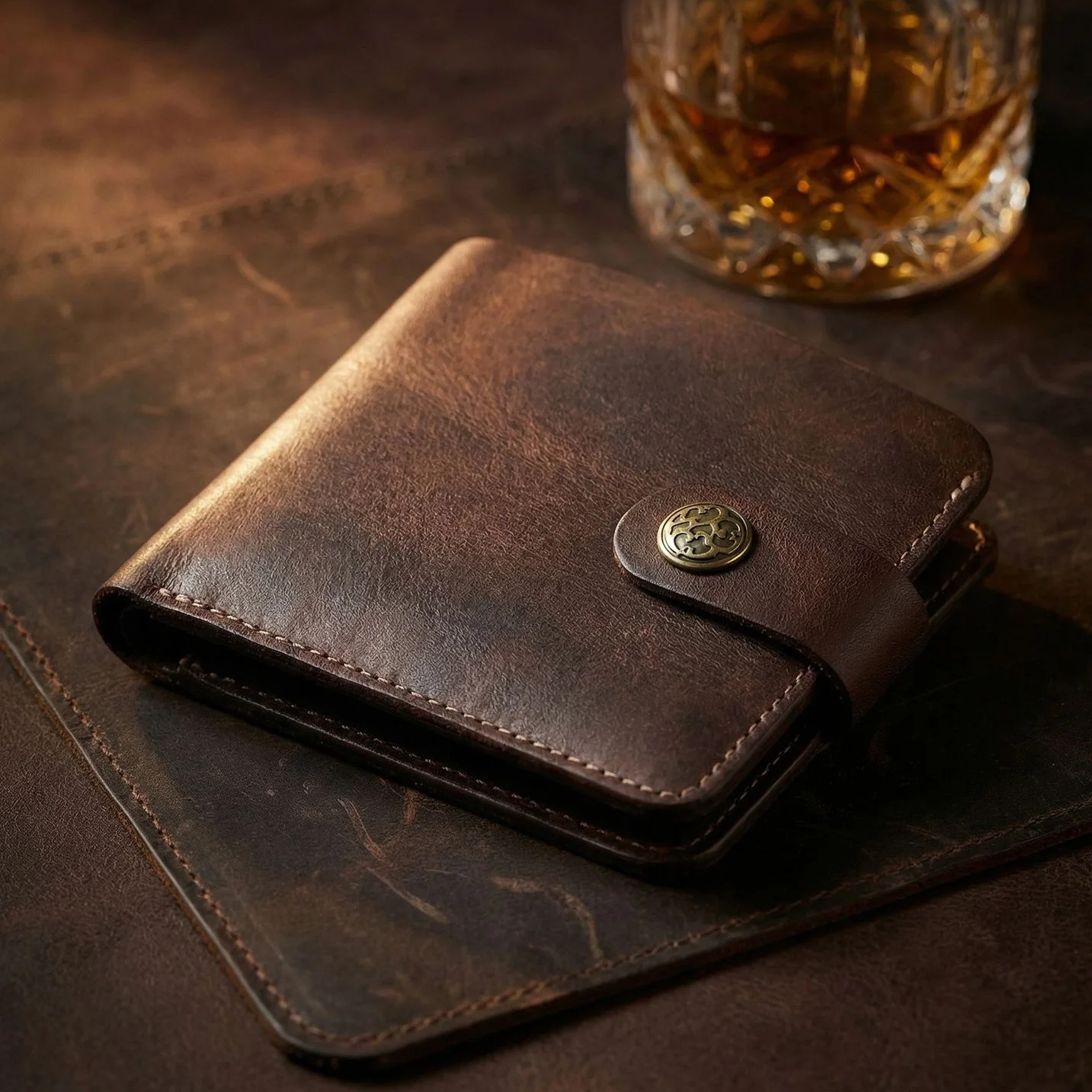 Vintage Slim Bifold Men's Wallet - Handmade Vegetable Tanned Leather with Coin Pocket, Personalized Gift