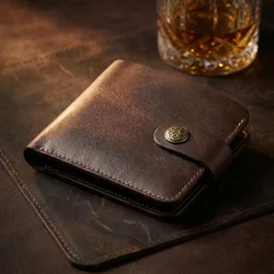 Vintage Slim Bifold Men's Wallet - Handmade Vegetable Tanned Leather with Coin Pocket, Personalized Gift (Coffee)