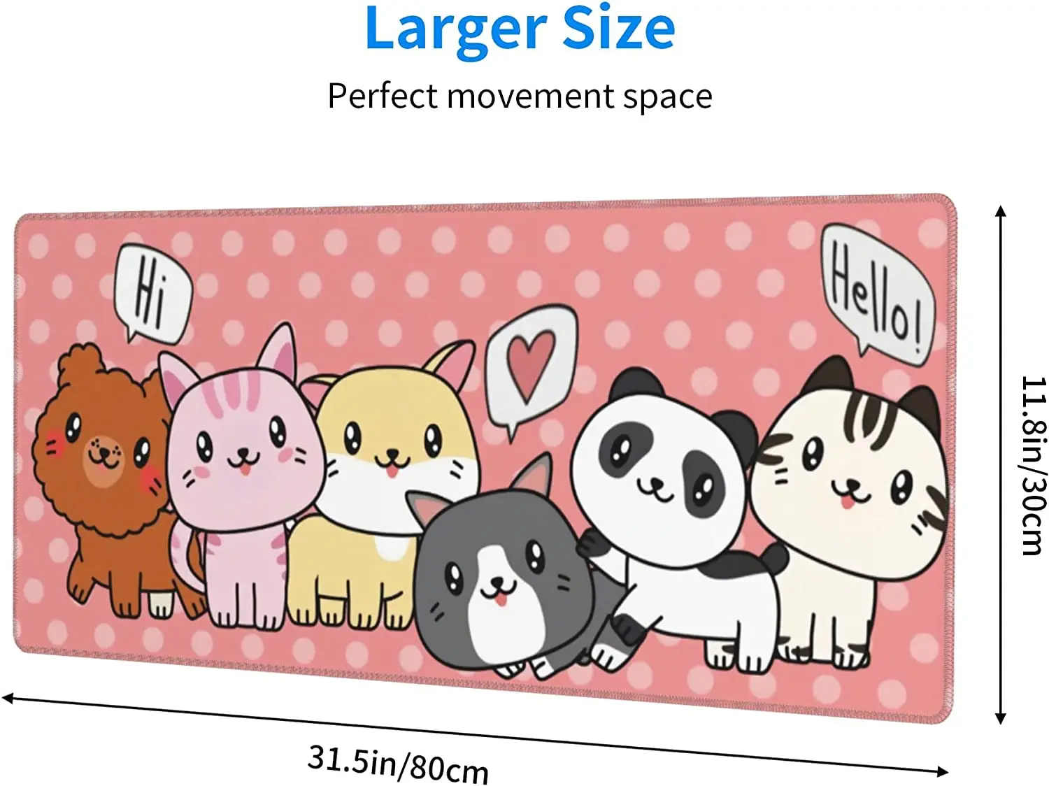 Red Dot Cute Kittens Cat Gaming Mouse Pad Kawaii Girls Desk Mat Long Extended Pads Big Mousepad Desktop for Home Office Decor