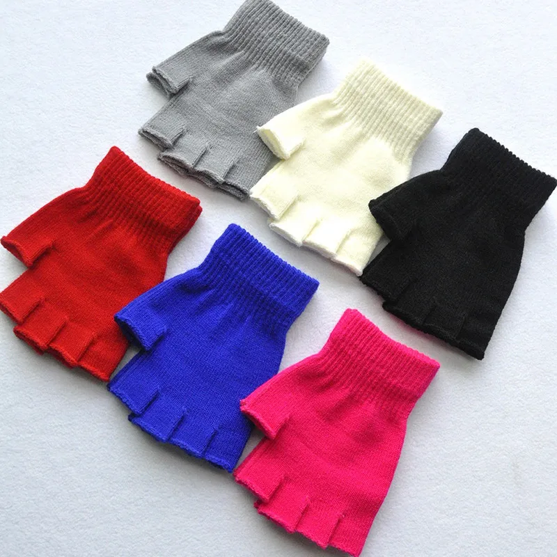 

New Children's Winter Gloves Cold Warm Acrylic Fingerless Gloves Solid Color
