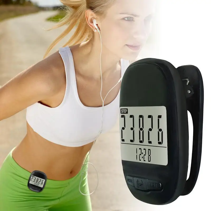 Clip On Pedometer Digital LCD Display Walking Pedometer Step Counter With Clock Function Portable Odometer Fitness Recorder