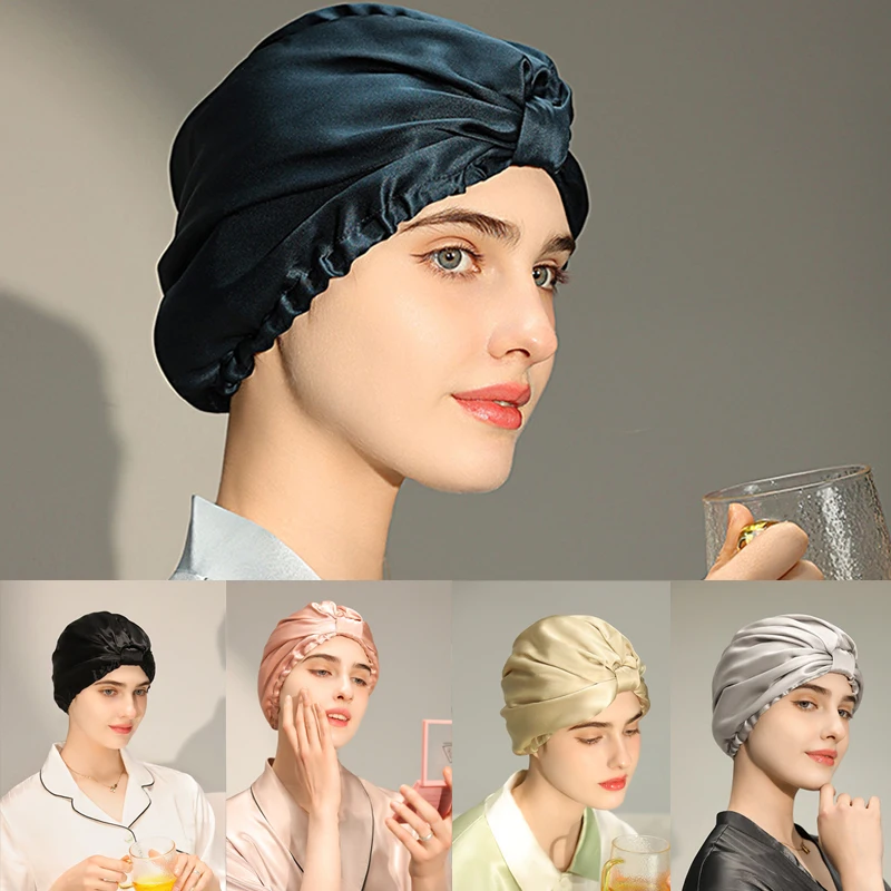 

2024 Home Silk Sleeping Hat for Women in Air-conditioned Room 100% Mulberry Silk Anti Messy Hair Care Adjustable Postpartum Hat