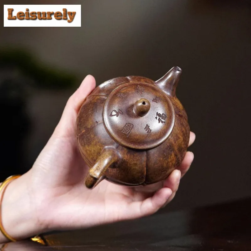 230ml Yixing Purple Clay Teapots Handmade Pot Raw Ore Dragon Kiln Wood Burning Mud Tea Maker Kettle With Strainer Zisha Tea Set