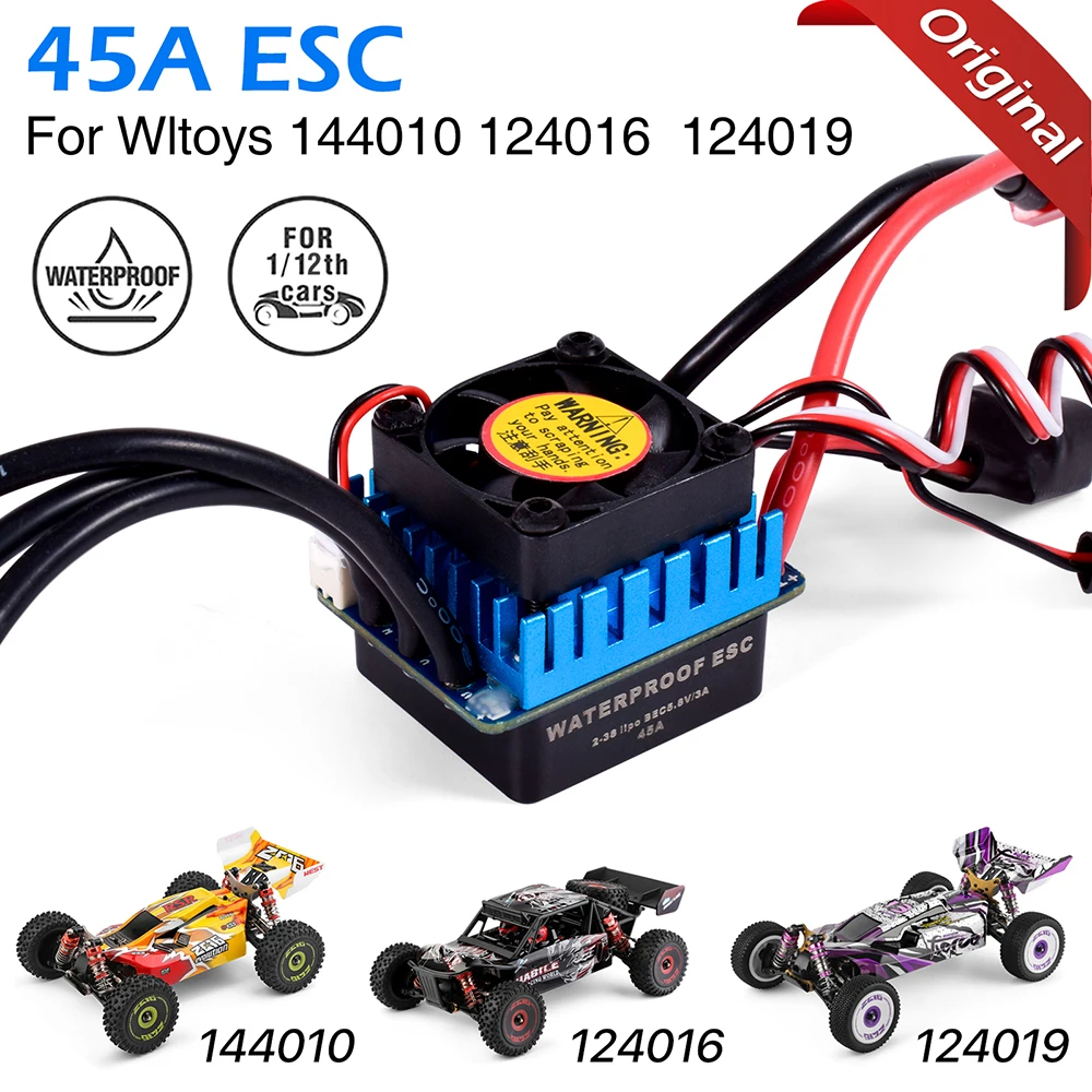 WLtoys 144010 124019 Original 45A Brushless ESC For 1/12 RC Car WLtoys124016 Spare Parts Water-proof 2-3S Lipo with Cooling Fans 1