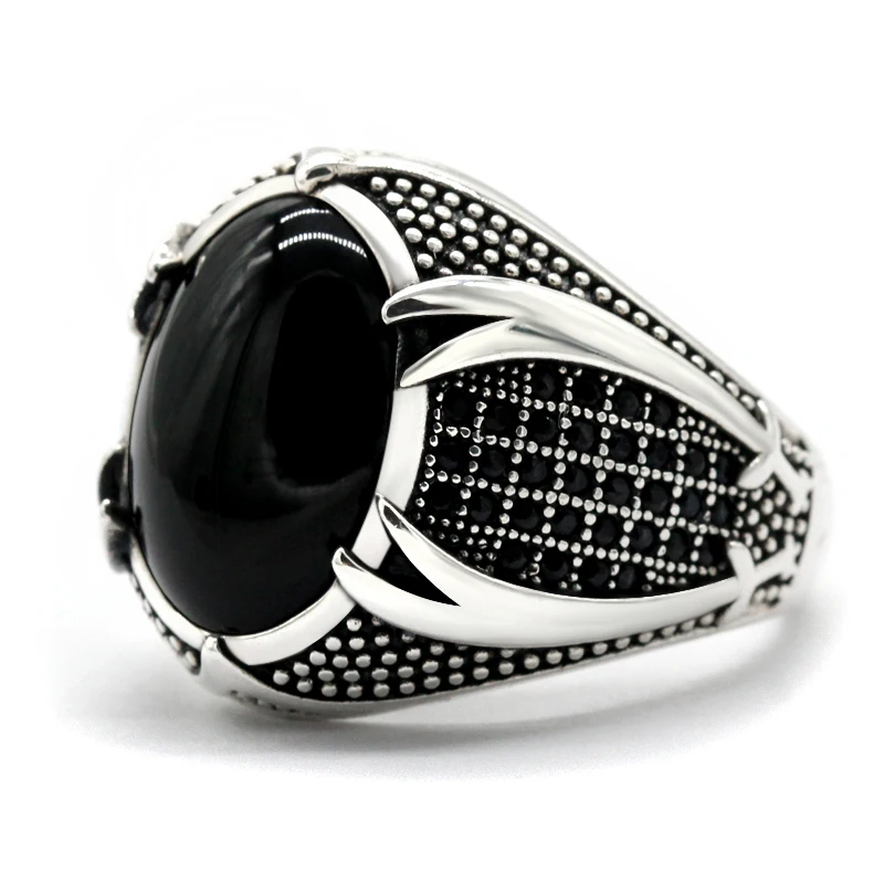 Retro Handmade Islamic Men Ring Vintage Turkish Double Swords Black Red CZ Stone Ring finger rings jewelry rings ring jewelry turkish rings