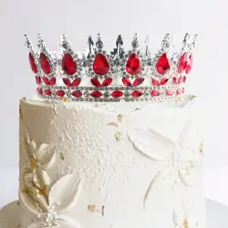 Elegant Silver Rhinestone Crown Cake Topper with Full Round Crystal Design - As picture (Brown)