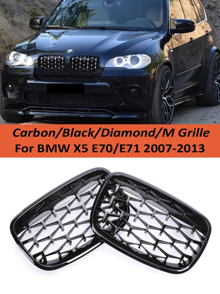 Front Kidney Diamond Chrome Grille For BMW X5 X6 E70 E71 2007-2013 Dashboard Indide Grill Cover xDrive 35d 30i 50i Accessories