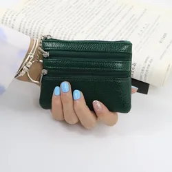 Elegant PU Leather Coin Purse with Key Ring and Zipper Closure (Green)