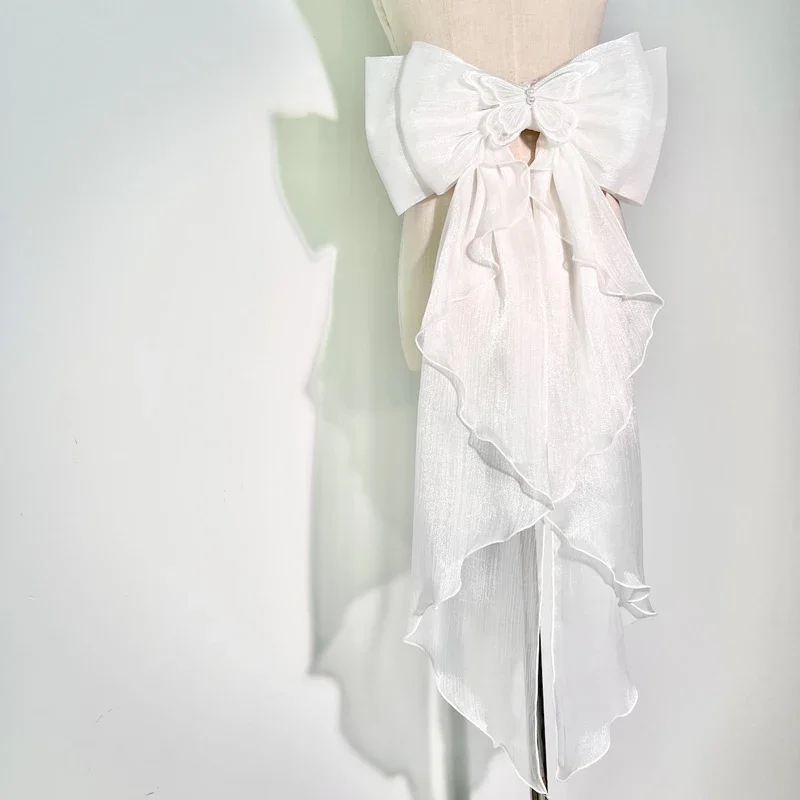 Trailing Bow Shiny Silk Double Layer Bowknot Detachable Decoration Lolita Dress Wedding Dresses Large Waist Accessories with Pin