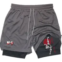 Men's Performance Shorts Anime Baki 2 in 1 Gym Shorts Compression Stretchy Sports Shorts Quick Dry Fitness Workout Summer 2