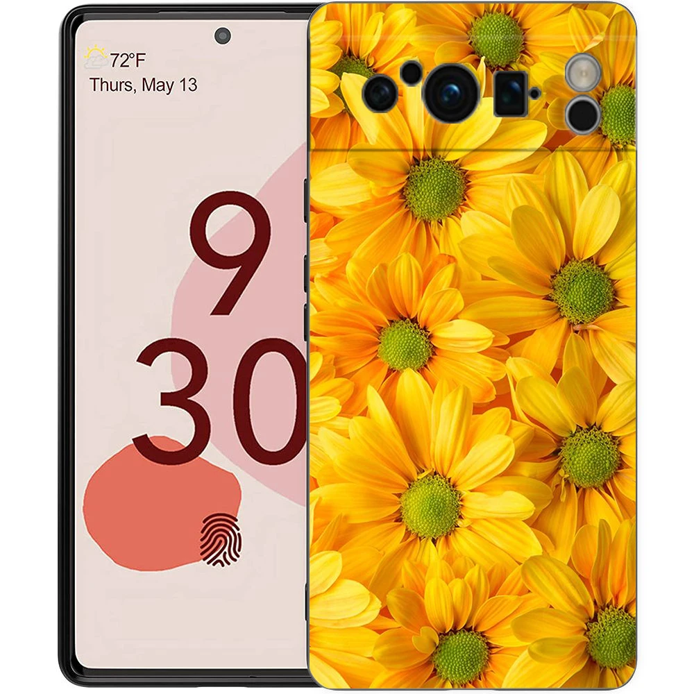 Elegant Floral & Leaf Design Shockproof Phone Case - Soft Silicone TPU Black Cover
