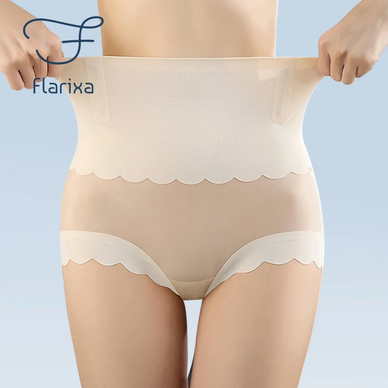 

Flarixa Seamless Ice Silk Panties Women's High Waist Shaping Panties Tummy Control Butt Lift Shaper Pants Mesh Breathable Briefs