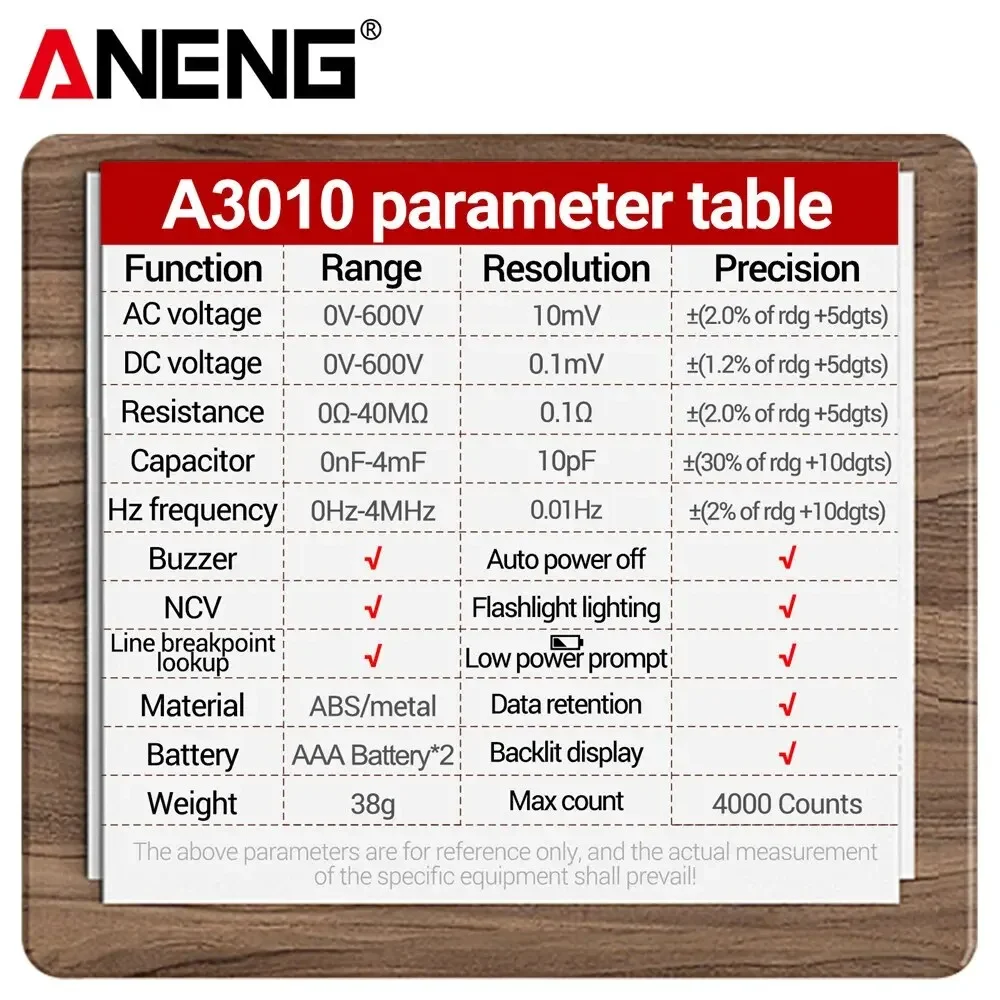 Digital Multimeter 4000 Counts Smart Dual Use NCV Voltage Sensing Pen Type Backlight Automatic Ranking Tools ANENG A3010