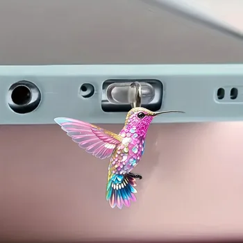 Spina antipolvere per telefono colibrì in acrilico 2D Accessori decorativi Ciondolo appeso per Iphone per spina antipolvere interfaccia Samsung Type-C 1