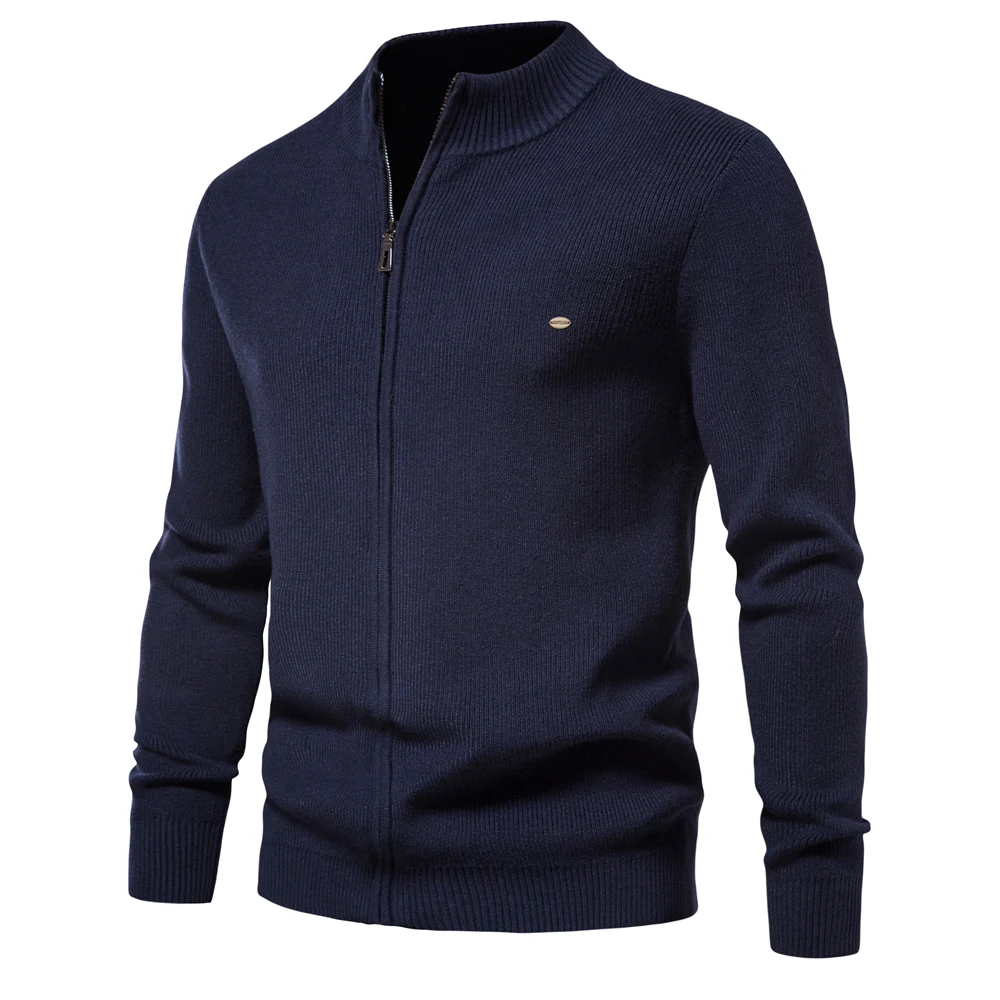 AIOPESON Cardigan da uomo tinta unita con cerniera maglione di base maschile Casual di alta qualità nuovi Cardigan autunnali per abbigliamento maschile 3