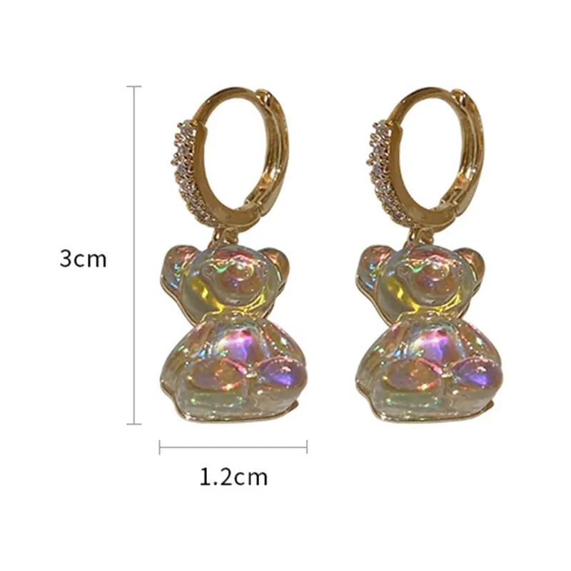 Cute Bear Earrings For Women Shiny Zircon Earrings 2023 New Trendy Golden Copper Drop Earring Party Wedding Jewelry Girls Gifts
