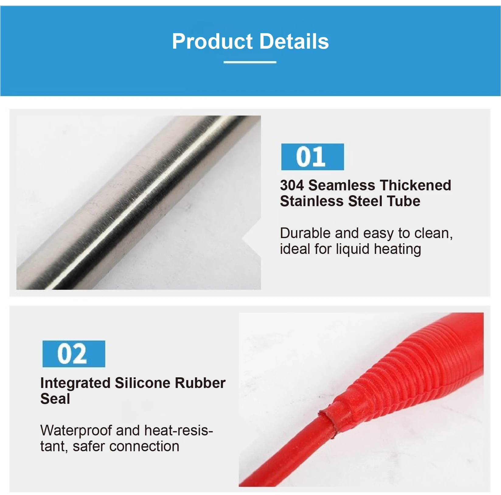 Heavy-Duty 220V Immersion Heating Rod with Thermostatic Safety for Buckets Baths