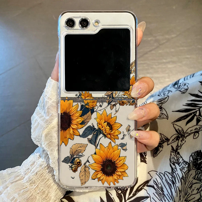 Pink Rose Flowers Clear Folding Hard Cover Phone Case