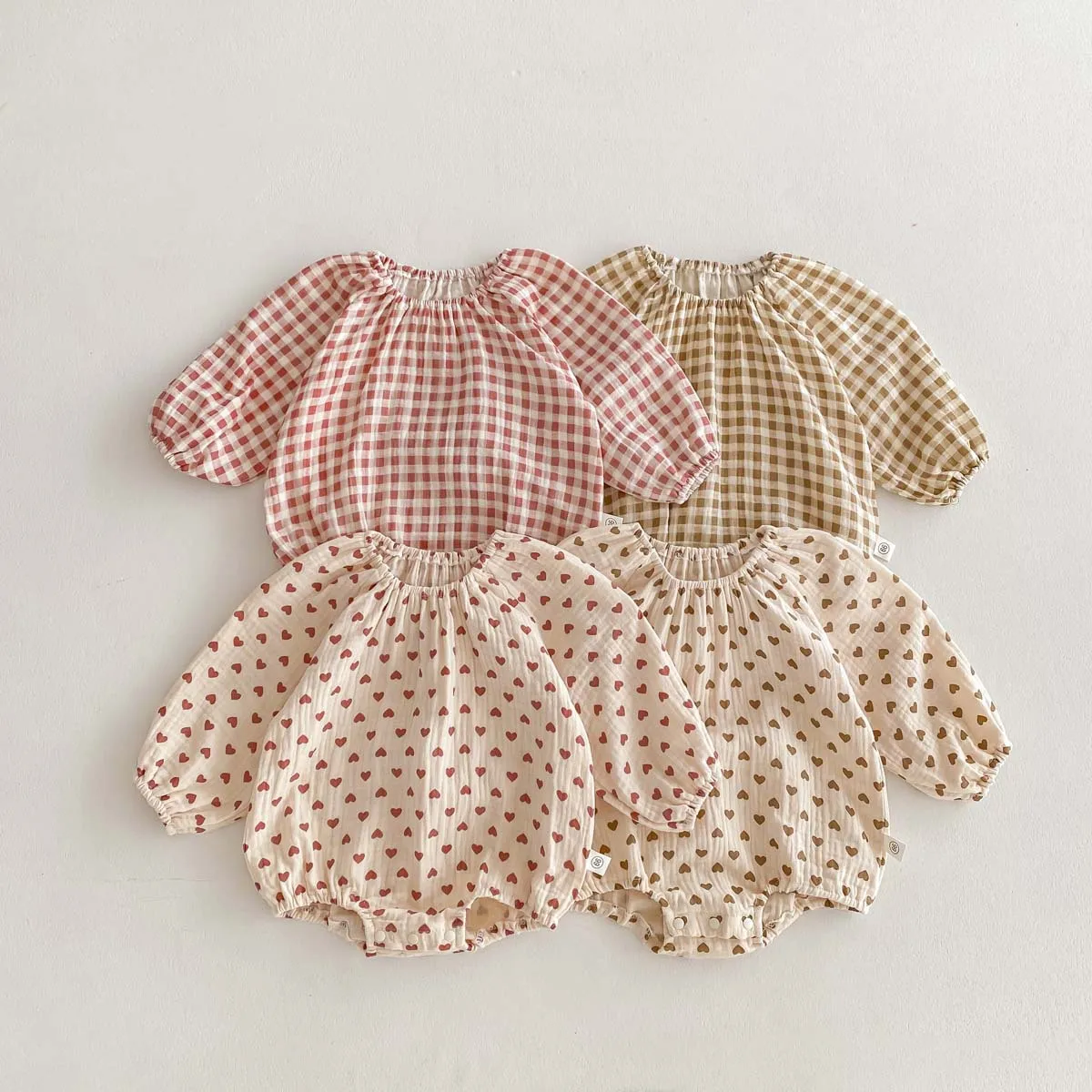 

2024 Spring Newborn Boy Girl Baby Cute Love Print Loose Long Sleeves Bodysuit Infant Plaid Comfortable Casual Onesie Kid Clothes