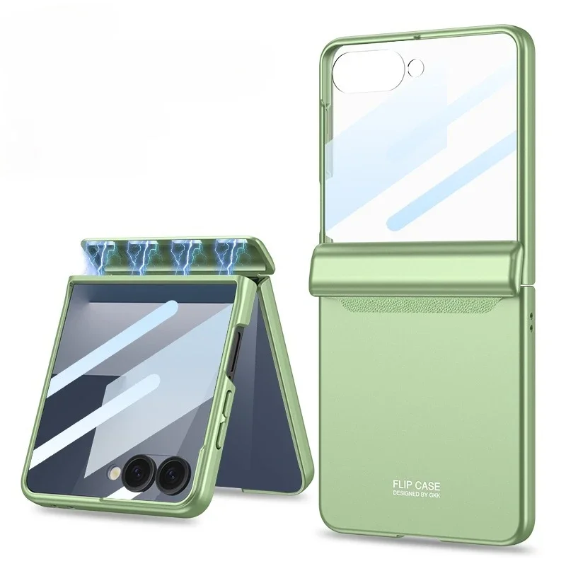 Magnetic Hard Shell Phone Case with Hinge Protection and Tempered Film Protector Cover