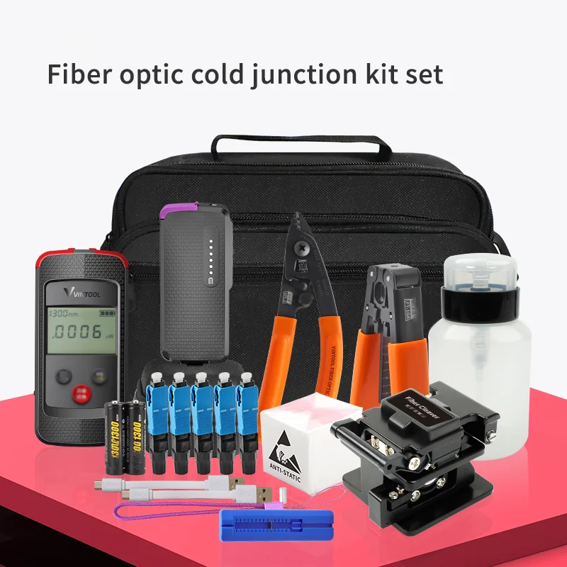 FTTH Fiber Optic Tool Kit FCC-30 Fiber Cutting Knife Cutter CFS-3 Fiber stripper Scissors With Optical Power Meter 10mW Visual F