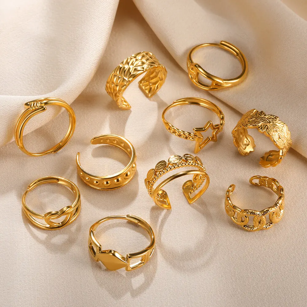 S4ce2dc0620db47d794e109e74db2a580H Stainless Steel Rings for Women Men Gold Color Heart Engagement Wedding Wide Ring Trendy Vintage Geometric Punk Jewelry Gift New Mallzona